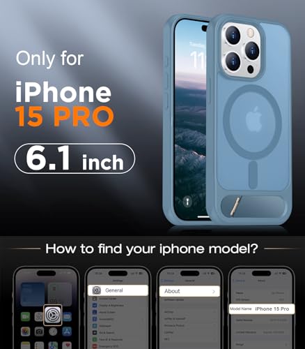 Image of Magnetic Compatible with iPhone 15 Pro Case, [Built-in Invisible Kickstand][Compatible with MagSafe][Military Grade Shockproof] Slim Translucent Matte Phone Case for iPhone 15 Pro 6.1 inch