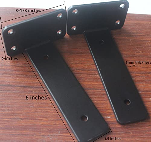 6 Pack - 6 inch Black Hidden L Shelf Bracket (1/5 Inch Thicked) Iron Floating Shelf Brackets Rustic Industrial Metal Brackets for Shelf Support by MHMYDZ - Image 2