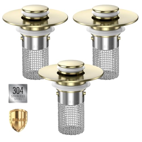 Image of Bathroom Sink Drain Strainer,(3PCS) Pop-up Sink Drain Strainer with Removable Stainless Steel Strainer Basket Hair Catcher, Bathroom Sink Strainer for Bathroom Sink Stopper Replacement