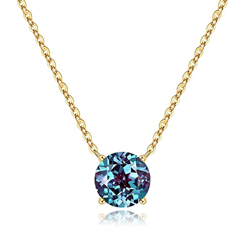 Alexandrite Necklace for Women Girls, 14K Gold Plated S925 Sterling Silver Birthstone Necklace 2CT Alexandrite Birthstone Necklaces June Birthday Gifts Birthstone Jewelry Gifts for Women Girls