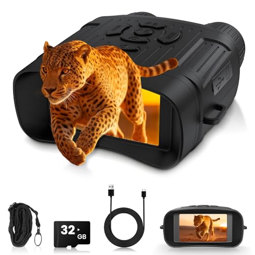 Night Vision Goggles, Night Vision Binoculars with 5000mAh Rechargeable Battery, 32GB Card Photo/Video Recording Infrared Tech Gadgets Camping Hunting Gifts for Men (Black)
