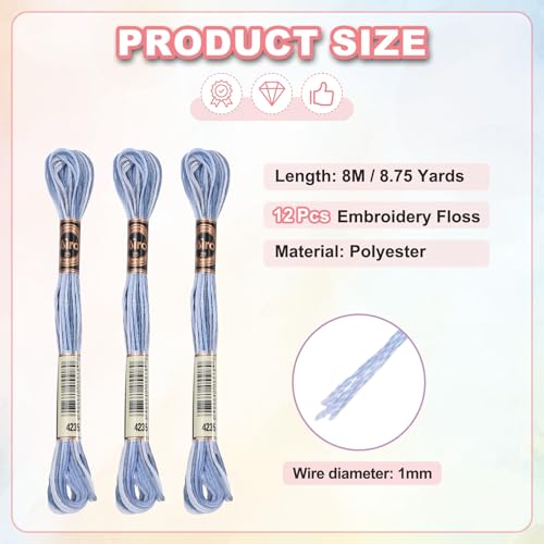 Image of PATIKIL 12 Skeins Embroidery Floss, Polyester Embroidery Threads Bracelets String for Cross-Stitch Hand Embroidery, Blue Purple