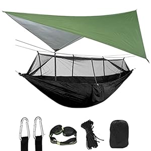 CGHETC Camping Hangmat Met Camping Wandelen Backyard Travel Net Tent Tent Tarp Tree Rands Draagbare Nylon Hangmat Tent…