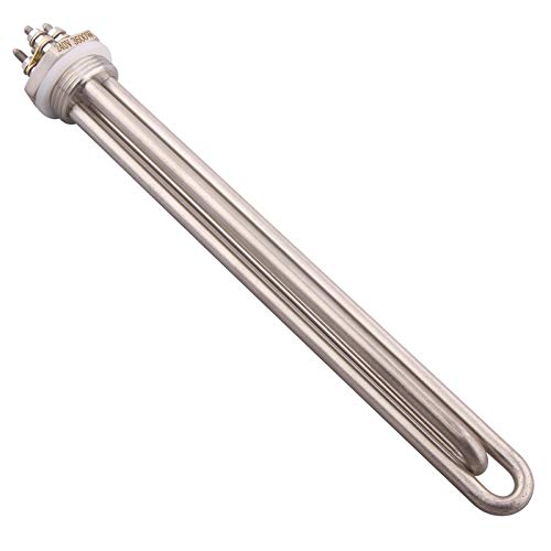 DERNORD Elemento calefactor de 1 pulgada doble U tipo calentador de agua de cerveza eléctrico BSP rosca brida de acero inoxidable (240V 3600W) Cover