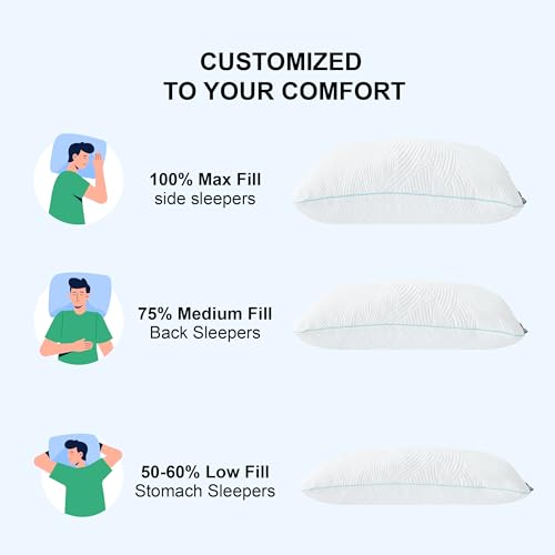 Cooling Shredded Memory Foam King Size Pillows Set of 2 for Hot Sleepers
