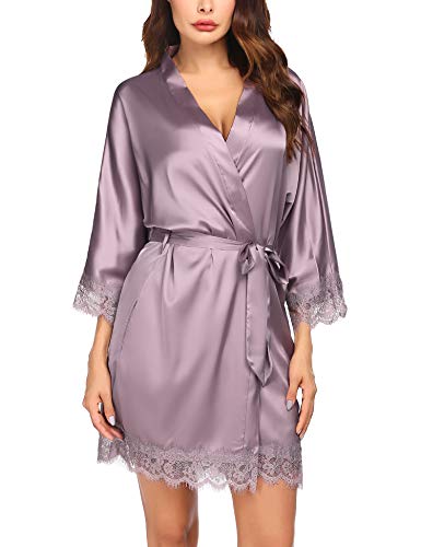 Hotouch Women's Plus Size Satin Robes Short Silky Bathrobes Bridesmaid Party Dressing Gown Cappuccino XXL