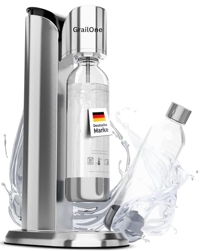 GrailOne Wassersprudler Edelstahl [inkl 2 PET Flaschen ] – soda stream kohlensäure Maker–Sprudelwasser Maschine – Wasser Sprudler für Sodastream CO2 Zylinder für my soda streaming und streamautomat