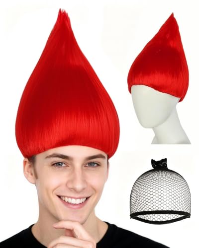 Image of JoneTing Pure Red Wig for Halloween Party Bright Red Cosplay Wig for Anime