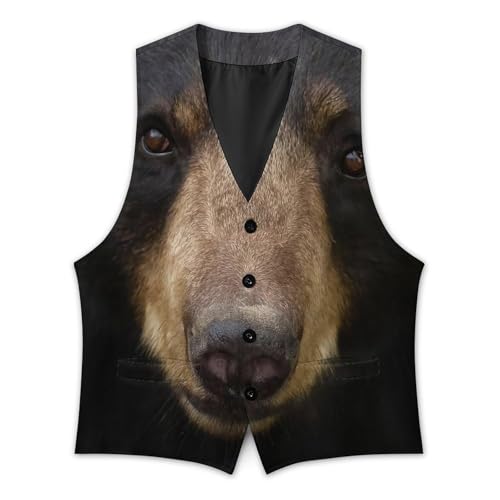 American Black Bear Face Men's Suit Vest Slim Fit V-Ncek Waistcoat Business Casual Vest3