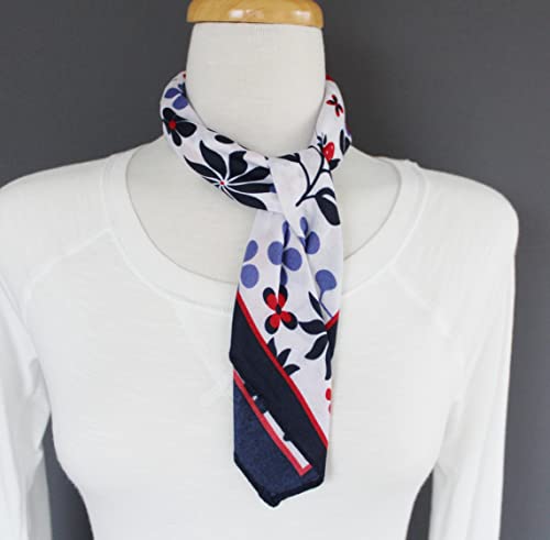 Navy Blue Red White floral scarf square neck hair headband kerchief daisy flower strawberry3