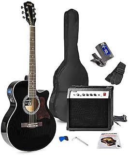 Max ShowKit Electro-Acoustic Guitar Pack, Full Size with 40 Watt Combo Amplifier, Steel String Set, Gig Bag, Strap, Picks and Digital Tuner Beginners Kit, Cut Away Black