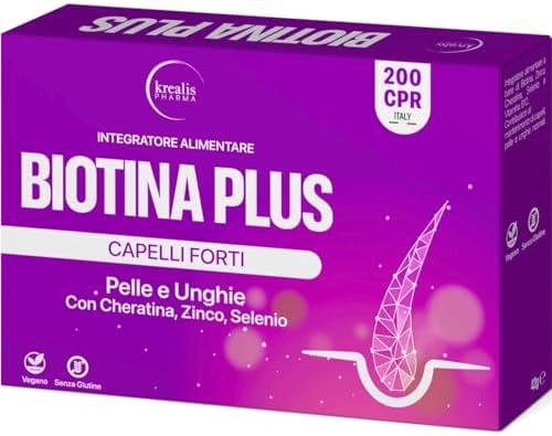 Integratori Per Capelli, Biotina, Cheratina e Zinco (200Cpr a Tripla Azione) Biotina Capelli, Pelle e Unghie Arricchita Con Selenio, Vitamina B12, Vitamine Per Capelli, Forti e Sani