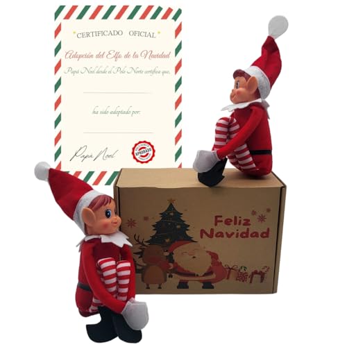 Peluchilandia Elfos Traviesos Navidad con Certificado de Adopción en Caja Regalo Personalizable Ideales para Niños | Duende Navidad Travieso para Jugar y Decorar (Pack 2 Elfos)