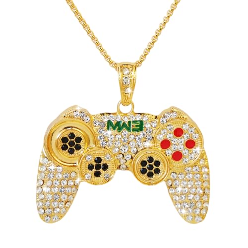 To My Son/Grandson Necklace,Punk Hip Hop Game Controller Necklaces Colorful Crystal Game Console Necklace for Son Grandson Men BFF Friendship