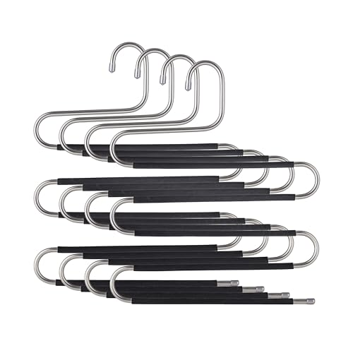 Baroni Home Lot de 4 Cintres en Forme de S Antidérapant Multi-Usages avec 5 Niveaux en Acier Inoxydable, Cintres Multiples Gain de Place pour Pantalons, Écharpes, Cravates, Serviettes, 32 cm