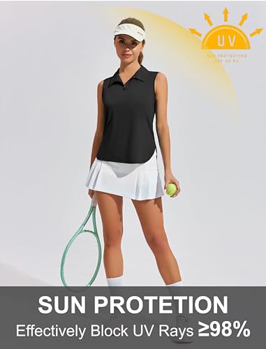 PINSPARK Women Golf Shirts Sleeveless UPF 50+ Tennis Polo V-Neck Quick Dry Athletic T Shirt 1/4 Zip Collar Workout Tank Top - Image 3