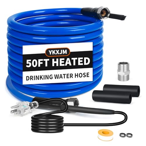 YKXJM 50FT Heated Water Hose for RV,Heated Drinking Water Hose with Thermostat,Lead and BPA Free,1/2' Inner Diameter,Temperatures Down to -40°F Self-Regulating White Appearance (50FT)