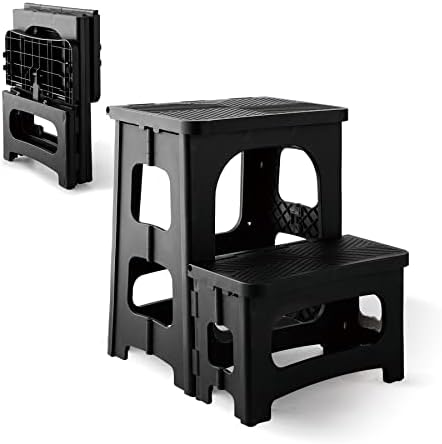 Topfun 8" 17" Folding 2-Step Stool, Non-Slip Fold Stools for Adults or Kids, Hold up to 300 lbs, Portable Footstool for Kitchen Home Toilet Bedroom Office RV