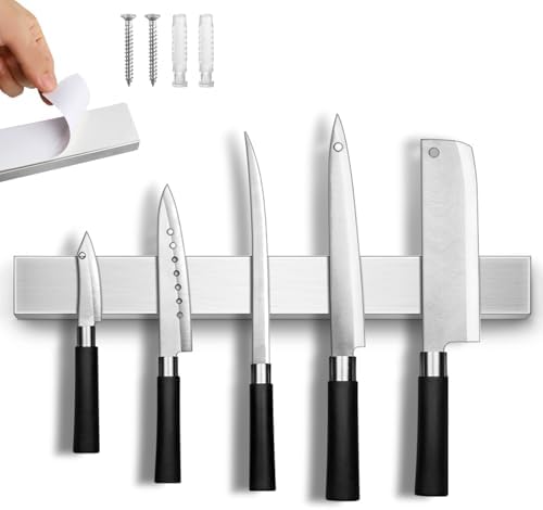 Magnetic Knife Holder for Wall, No Drilling Magnetic Knife Strip Adhesive Knife Holder Magnet Knife Bar, Wall Mount Knife Rack Block Metal Tool Holder for Utensils RV Kitchen Organization, 10 Inch