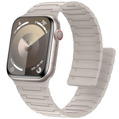 Bisikor Magnetic Straps Compatible with Apple Watch Band 49mm 46mm 45mm 44mm 42mm 41mm 40mm 38mm Men Women Silicone Sport Strap for iWatch Ultra2 SE Series 10 9 8 7 6 5 4 3 (38/40/41/42, Starlight)