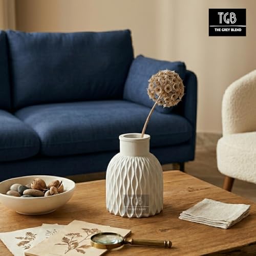 Image of Wave Textured Concrete Vase for Living Room & Table Decor | Sculpted Wave Texture Compact Size 8 x 9 cm, 650g Holds Dried Flowers & Pampas Grass Matte White Finish