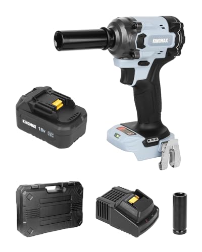 KINGMAX インパクトレンチ マキタ 18v 互換 工具 充電式 タイヤ交換 インパクト 4段階切替モード 最大ゆるめトルク550N・m 高出力ブラシレスモーター LED残照機能付き 修理保証付 KIW18B (4.0Ahバッテリ・充電器・ケース付)