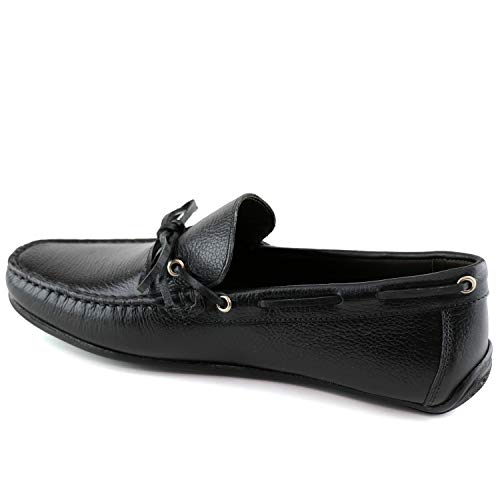Mjny Mens Casual Comfortable Genuine Leather Lightweight Driving Moccasins Classic Fashion Tie-Bow Loafer Slip On Breathable Driving Loafer Black Grainy 11 #TOP1