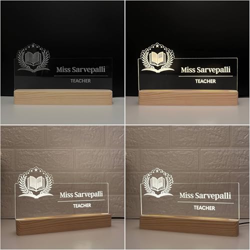 Image of Personalized Acrylic Desk Name Lamp for Teacher's Day | Custom Sign for Best Teacher Ever LED Light with Name, Designation & School Logo | Principal, Professor, Lecturer, Tutor, Mentor Appriciation Gift | Best for Birthday, Promotion, Farewell, Retirement (10 x 6 inch) (For Teacher)