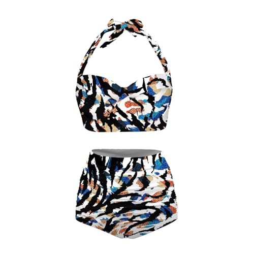 Suobstales Conjunto de biquíni feminino de verão, cintura alta, design moderno, duas peças, roupa de
