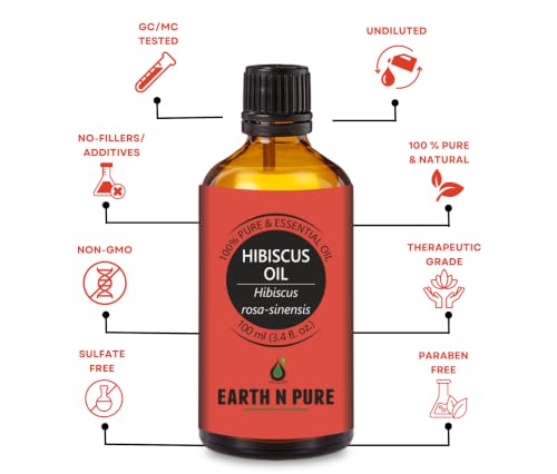 Image of Earth N Pure Hibiscus Hair Oil | Cold-Pressed Hair & Scalp Oil | Frizz Control | For Curly & Coily Hair | Soft, Shiny Hair | Vegan & Cruelty-Free | 100ml