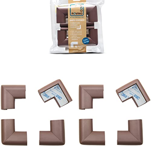 Image of Roving Cove HeftyFit Corner Protector for Baby (8 Large Corners), Heavy-Duty Soft Rubber Foam Furniture Corner Bumper Guards, 3M Adhesive Pre-Taped, Coffee Brown