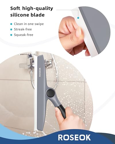 Image of ROSEOK Shower Squeegee, Silicone Squeegee for Glass Doors with Hook