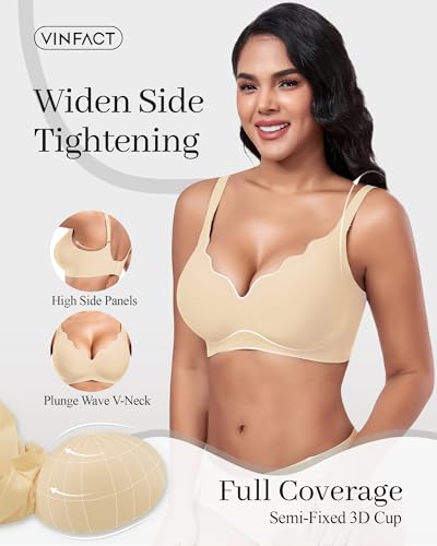 Image of Vinfact Plunge Jelly Bras for Women No Underwire Wireless Lift Full Coverage T Shirt Everyday Sleep Bra