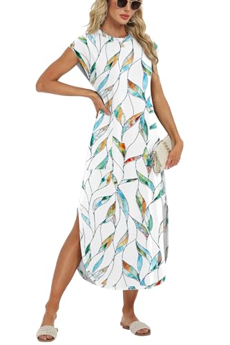 Image of HiMONE Beach Vacation Dresses for Women 2025 Sundress Cap Sleeves Casual Maxi Beach Dress with Pockets XS-2XL