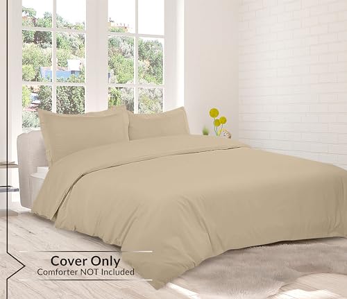 Image of ROYALE LINENS Sand Duvet Cover Queen Size - 3 Piece Bedding Comforter Covers - Zipper Closure - 1 Queen Duvet Cover 90x90 inches and 2 Pillow Shams - No Comforter Included