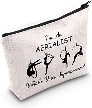 G2TUP Aerialist Yogi Dancer Gift I’m A Aerialist What’s Your Superpower Makeup Bag Aerial Silks Dancer Cosmetic Bag Aerial Hoop Lover Gift Travel Bag (Aerialist White Bag)