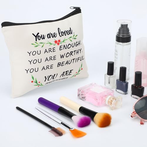 Pinkunn 10 Pcs Inspirational Cosmetic Bag for Girls CNA Week Gifts Bulk You Are Loved You Are Enough Case Cosmetic Bag Positive Toiletry Bag Gift for Women Sister(You Are Loved)2