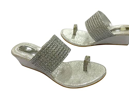 Stop n Style Sliver Women's Sandal Traditional Indian Shoes Handmade Wedge Heel Ladies Heeled Sandals by Stop n Style - Used condition - Image 4