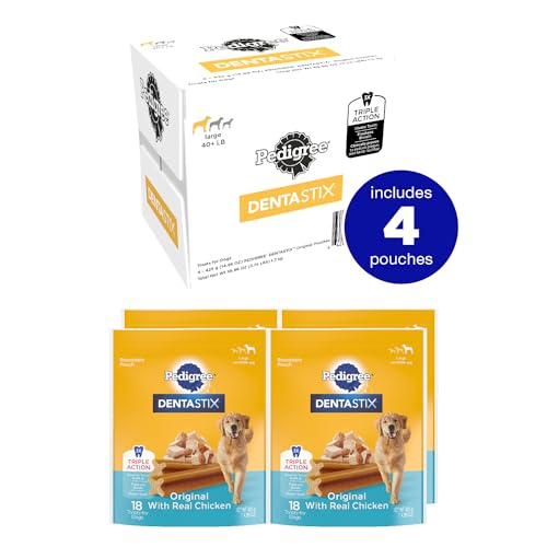 Pedigree Dentastix Large Breed Dog Treats, Original Flavor, (4) 18ct Bags (72 Total Treats)