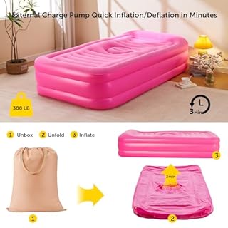 New Upgraded BBL Bed with Hole, Inflatable BBL Bed After Surgery, Brazilian Butt Lift Surgery Recovery Mattress with Carrying Bag & Air Pump,Waterproof Plant Velvet Touch Sleep-Pink (17.71 * 14.17In)