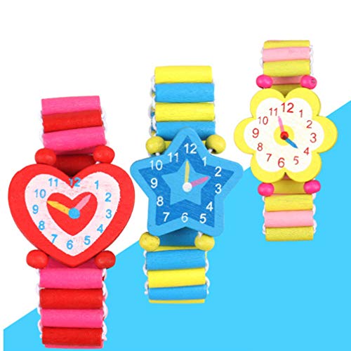 STOBOK 4 Stück Holzarmbanduhren Spielzeug Armband Uhr Modell für Kinder Geburtstagsfeier Gefälligkeiten (Zufälliges Muster)