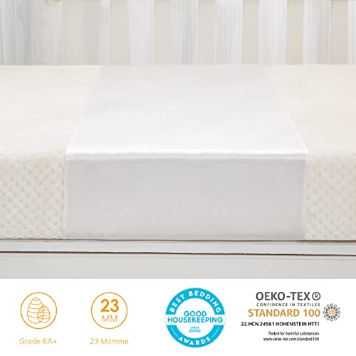Image of PROMEED 100% Mulberry Silk Bassinet Sleeve for Baby Bald Spots, Preminium 23 Momme Silk Bassinet Half Sheet for Baby Hair Loss (White)