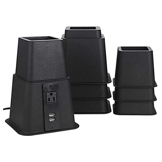 Butizone Bed Risers with Power Outlet and USB Ports, Adjustable Heavy Duty Furniture Riser Bed Lifts in Heights of 3, 5 or 8 Inches for Bed, Sofa and Table, Supports up to 1,500 lbs Set of 4, Black