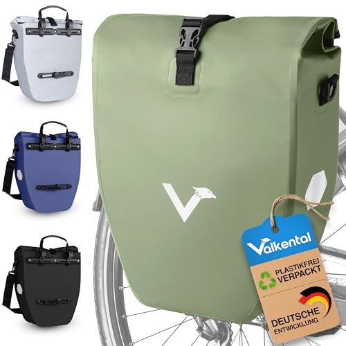 Valkental - Große & wasserdichte Gepäckträgertasche - 20L Füllvolumen - Fahrradtasche für Gepäckträger mit Reflektoren in Natur Grün