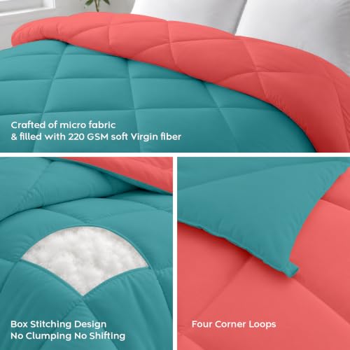 Image of AYKA Reversible Comforter 220 GSM Microfiber Reversible AC Comforter /Blanket for Winter /Quilt /Duvets for King Size Single Bed Comforter (60 * 90, Teal & Red)| TC - 220