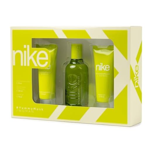NIKE - Yummy Musk, Perfume 100 ml + Gel de Baño 75 ml + Loción Corporal 75 ml, Estuche Regalo Mujer, Pack Nike 3 Piezas, Femenino y Fresco, Colonia Floral y Frutal, de Larga Duración