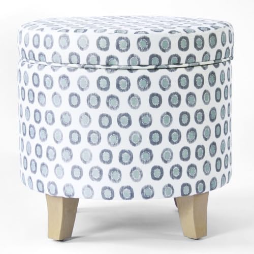 Image of HomePop 19 inch Round Storage Ottoman - Green Medallion Ikat Print