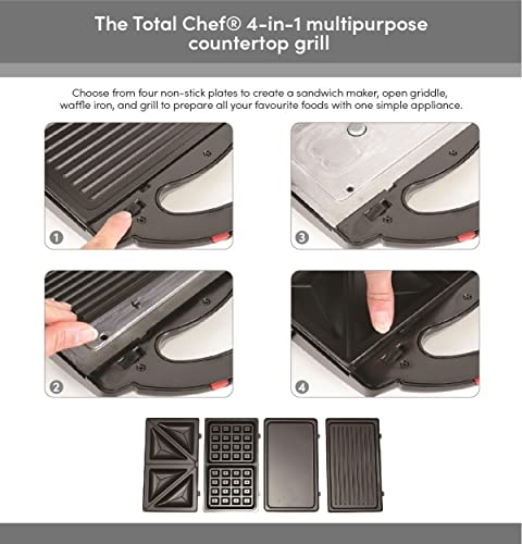 Total Chef 4-In-1 Waffle Maker, Indoor Grill, Sandwich Maker, Panini Press, Electric Griddle, Toaster, Removable Non-Stick Cast Iron Plates, Perfect For Grilled Cheese, Breakfast, Omelets #TOP5