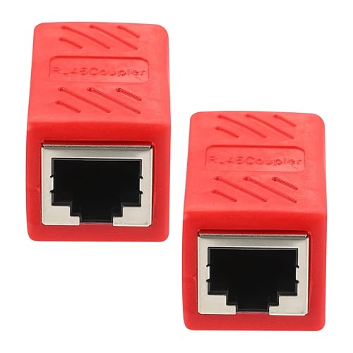 KOMBIUDA 2 Piezas Conector de Cable de Red Alto Femenino rizar extensión dúplex acoplador de Extensor de Red Adaptador Extensor de Cable ethernet Conector de Ethernet Aleación de Zinc Rojo