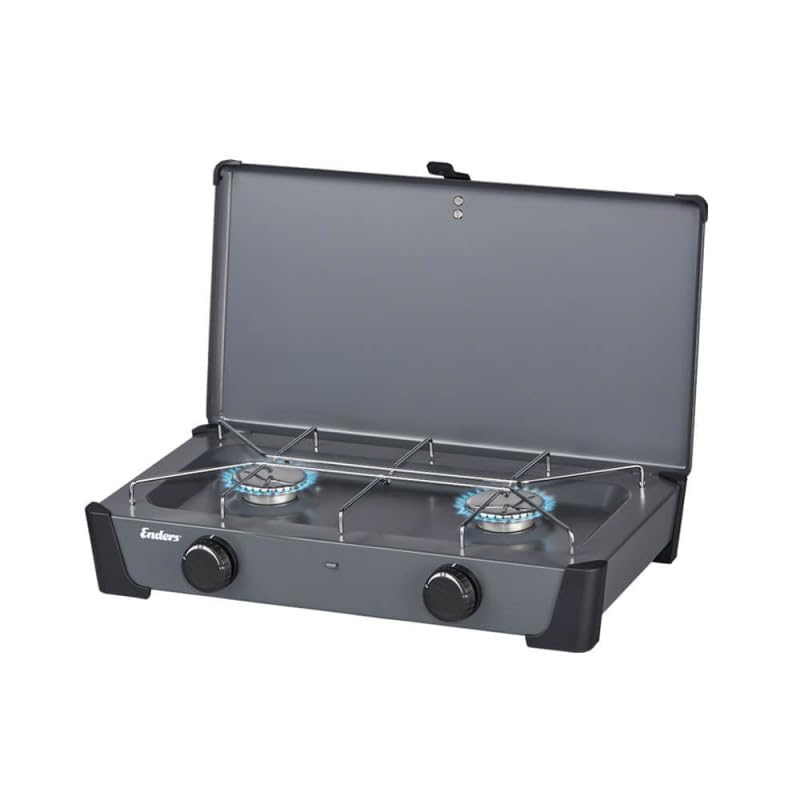 ENDERS BY FAVEX - Réchaud gaz Bondy 2Z – Réchaud de camping Compact avec couvercle - 2 flammes - 2 x 2300 W – Compatible bouteille et cartouche – Camping, van et plein air